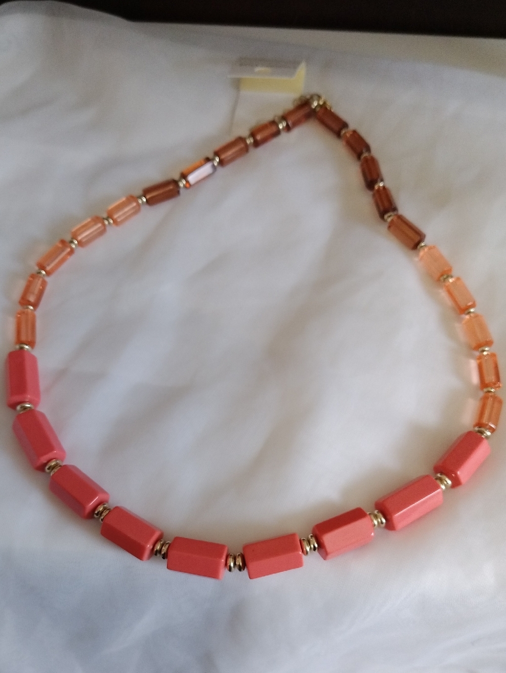 Coldwater Creek Coral and Peach Beaded Necklace with Gold Accents